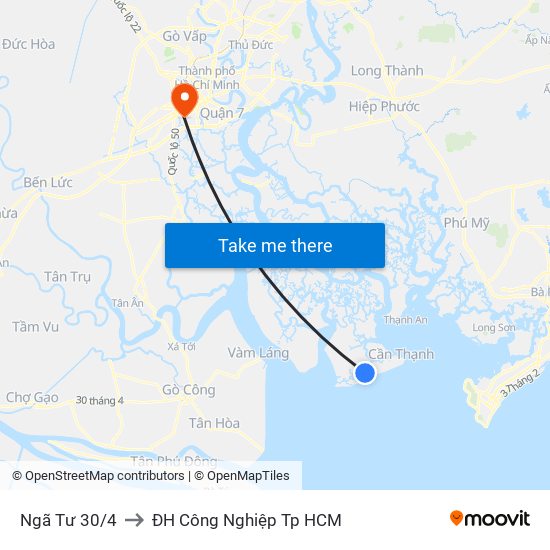 Ngã Tư 30/4 to ĐH Công Nghiệp Tp HCM map