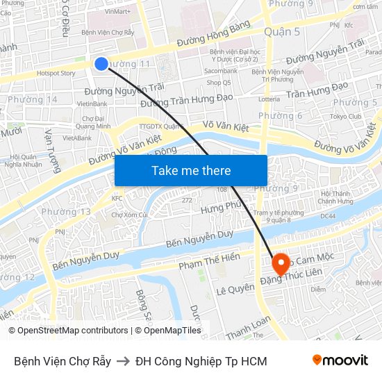 Bệnh Viện Chợ Rẫy to ĐH Công Nghiệp Tp HCM map