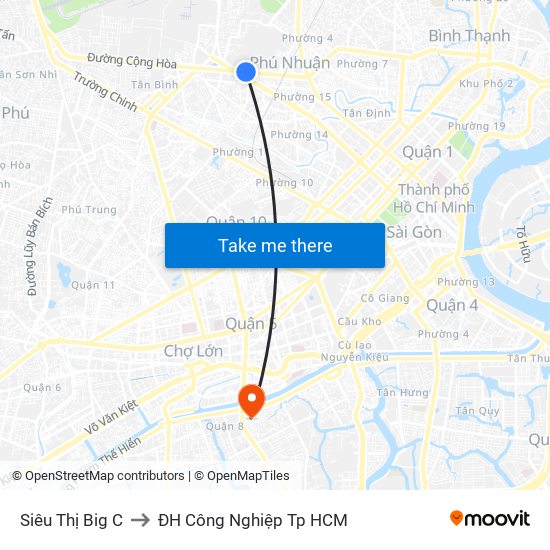 Siêu Thị Big C to ĐH Công Nghiệp Tp HCM map