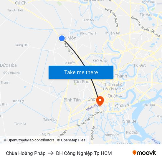 Chùa Hoàng Pháp to ĐH Công Nghiệp Tp HCM map