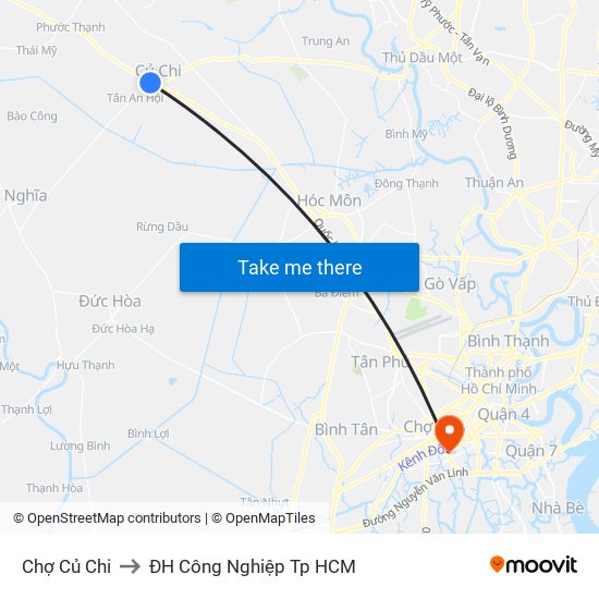 Chợ Củ Chi to ĐH Công Nghiệp Tp HCM map