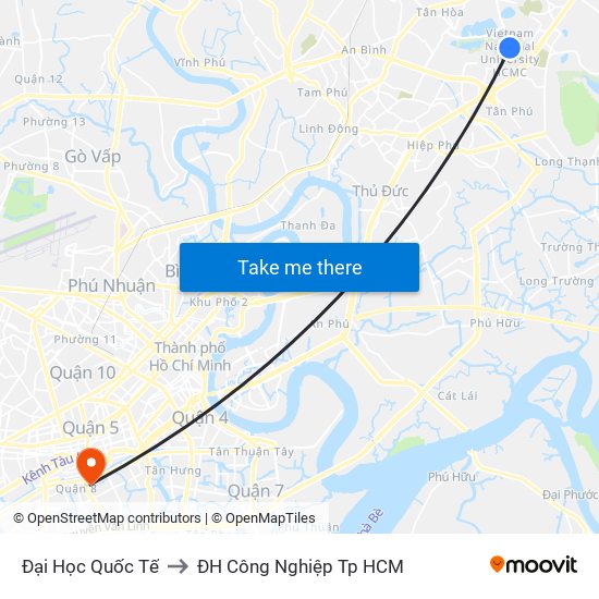 Đại Học Quốc Tế to ĐH Công Nghiệp Tp HCM map