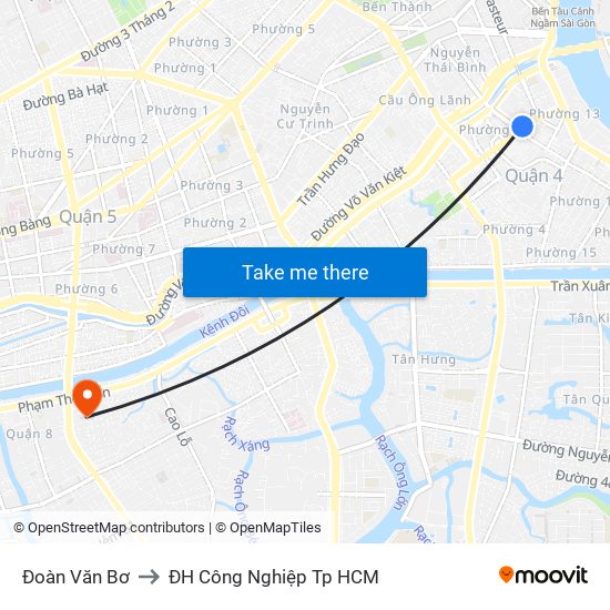 Đoàn Văn Bơ to ĐH Công Nghiệp Tp HCM map