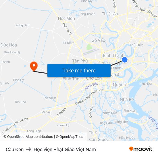 Cầu Đen to Học viện Phật Giáo Việt Nam map