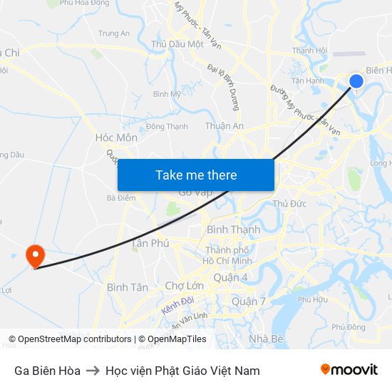 Ga Biên Hòa to Học viện Phật Giáo Việt Nam map