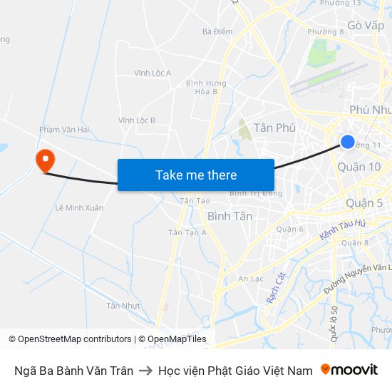 Ngã Ba Bành Văn Trân to Học viện Phật Giáo Việt Nam map