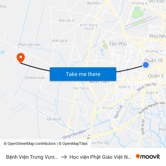 Bệnh Viện Trưng Vương to Học viện Phật Giáo Việt Nam map