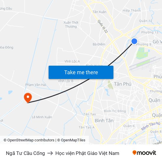 Ngã Tư Cầu Cống to Học viện Phật Giáo Việt Nam map