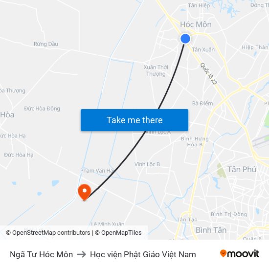 Ngã Tư Hóc Môn to Học viện Phật Giáo Việt Nam map