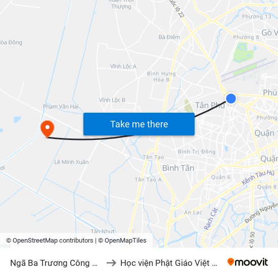 Ngã Ba Trương Công Định to Học viện Phật Giáo Việt Nam map