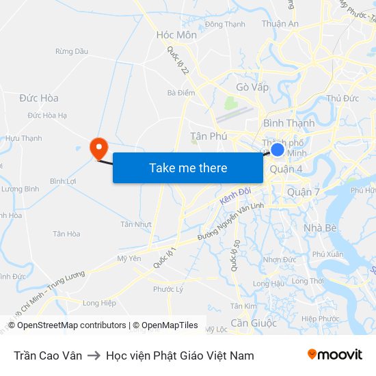 Trần Cao Vân to Học viện Phật Giáo Việt Nam map