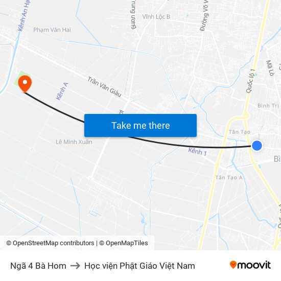 Ngã 4 Bà Hom to Học viện Phật Giáo Việt Nam map