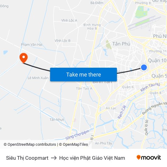 Siêu Thị Coopmart to Học viện Phật Giáo Việt Nam map