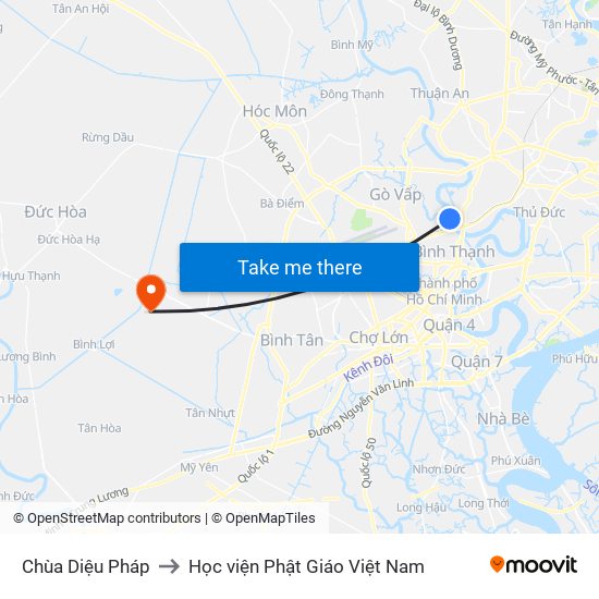 Chùa Diệu Pháp to Học viện Phật Giáo Việt Nam map