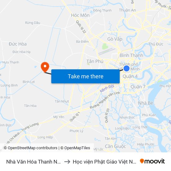 Nhà Văn Hóa Thanh Niên to Học viện Phật Giáo Việt Nam map