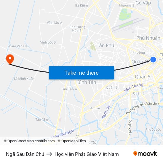 Ngã Sáu Dân Chủ to Học viện Phật Giáo Việt Nam map
