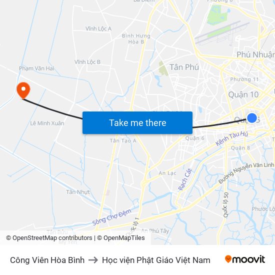 Công Viên Hòa Bình to Học viện Phật Giáo Việt Nam map