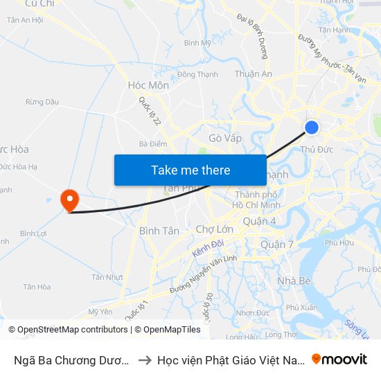Ngã Ba Chương Dương to Học viện Phật Giáo Việt Nam map