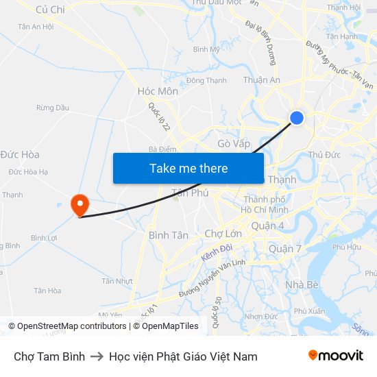 Chợ Tam Bình to Học viện Phật Giáo Việt Nam map