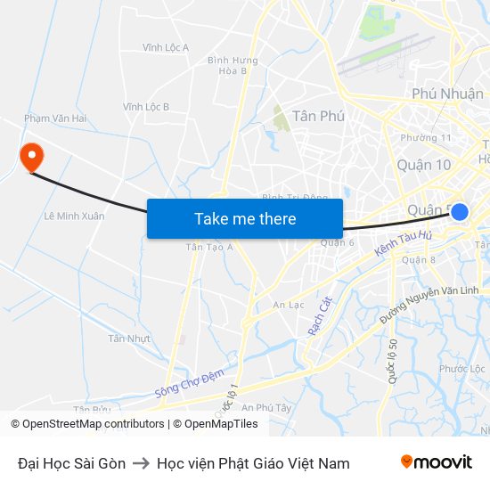 Đại Học Sài Gòn to Học viện Phật Giáo Việt Nam map