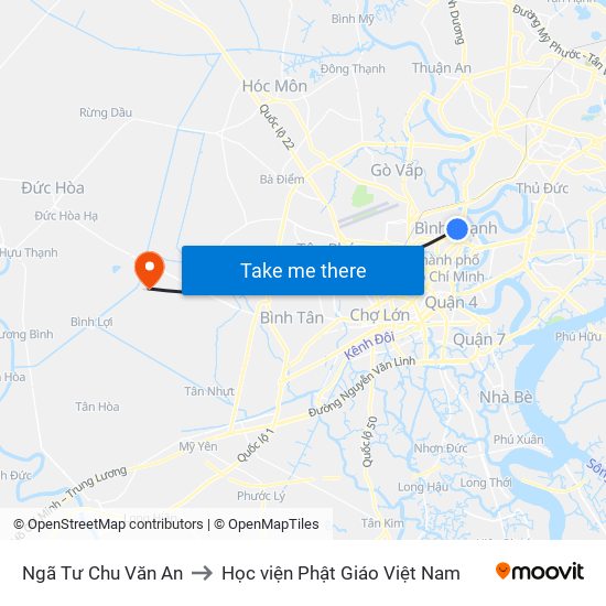 Ngã Tư Chu Văn An to Học viện Phật Giáo Việt Nam map