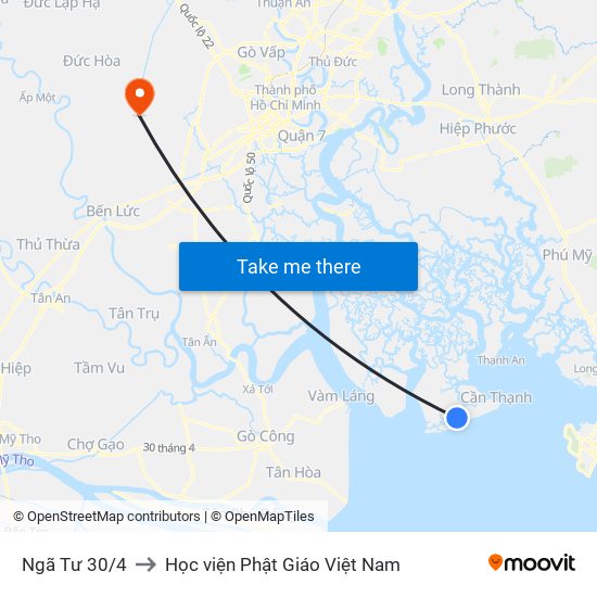 Ngã Tư 30/4 to Học viện Phật Giáo Việt Nam map