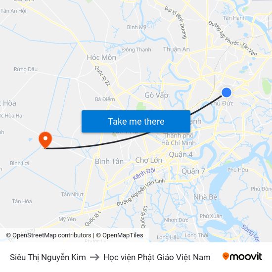 Siêu Thị Nguyễn Kim to Học viện Phật Giáo Việt Nam map