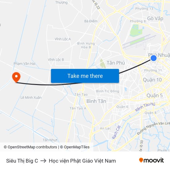 Siêu Thị Big C to Học viện Phật Giáo Việt Nam map