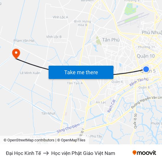 Đại Học Kinh Tế to Học viện Phật Giáo Việt Nam map