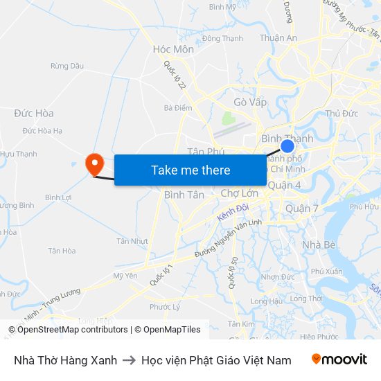 Nhà Thờ Hàng Xanh to Học viện Phật Giáo Việt Nam map