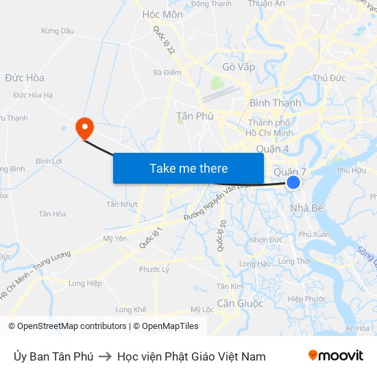 Ủy Ban Tân Phú to Học viện Phật Giáo Việt Nam map