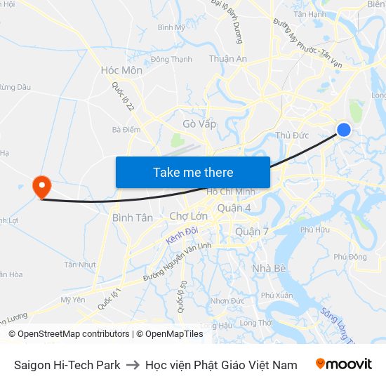 Saigon Hi-Tech Park to Học viện Phật Giáo Việt Nam map