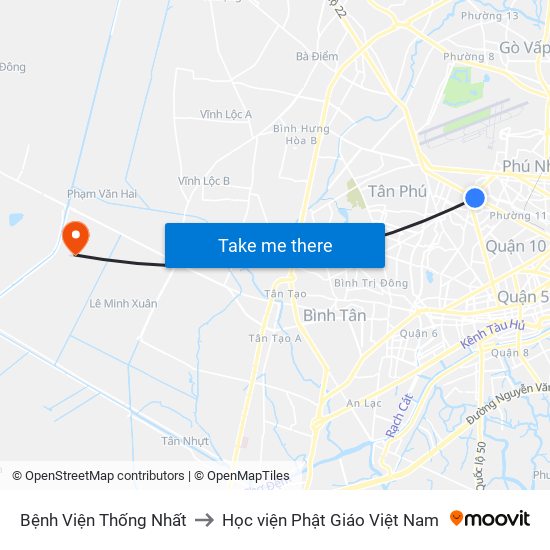 Bệnh Viện Thống Nhất to Học viện Phật Giáo Việt Nam map