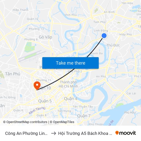 Công An Phường Linh Đông to Hội Trường A5 Bách Khoa Tp.HCM map