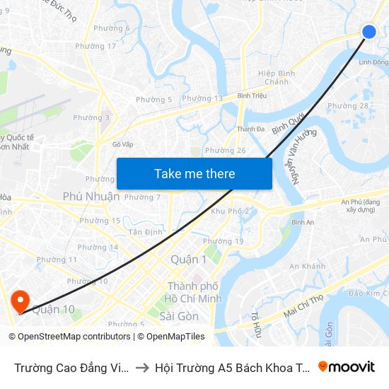 Trường Cao Đẳng Vinatex to Hội Trường A5 Bách Khoa Tp.HCM map