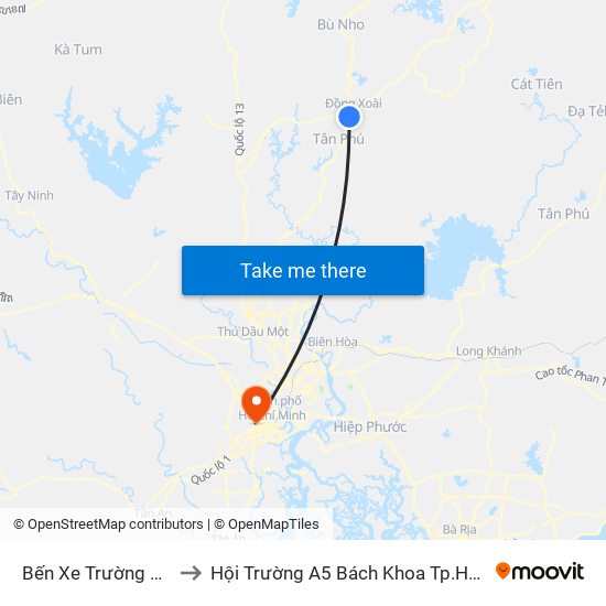 Bến Xe Trường Hải to Hội Trường A5 Bách Khoa Tp.HCM map