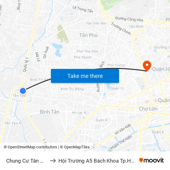 Chung Cư Tân Mai to Hội Trường A5 Bách Khoa Tp.HCM map