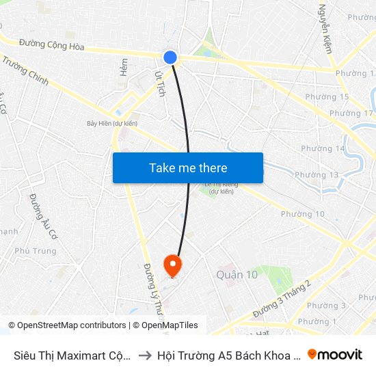 Siêu Thị Maximart Cộng Hòa to Hội Trường A5 Bách Khoa Tp.HCM map