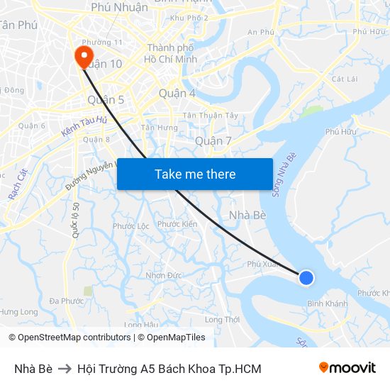 Nhà Bè to Hội Trường A5 Bách Khoa Tp.HCM map