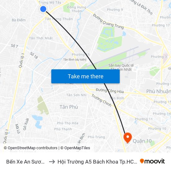 Bến Xe An Sương to Hội Trường A5 Bách Khoa Tp.HCM map