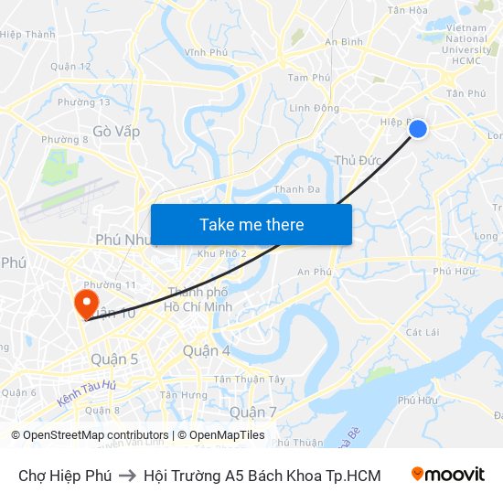 Chợ Hiệp Phú to Hội Trường A5 Bách Khoa Tp.HCM map