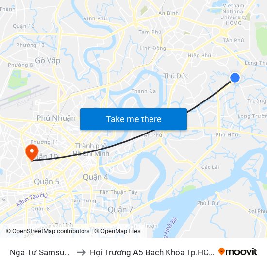 Ngã Tư Samsung to Hội Trường A5 Bách Khoa Tp.HCM map