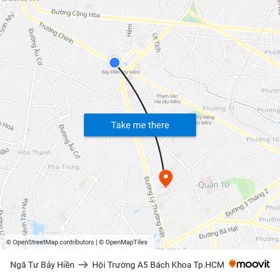 Ngã Tư Bảy Hiền to Hội Trường A5 Bách Khoa Tp.HCM map