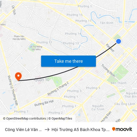 Công Viên Lê Văn Tám to Hội Trường A5 Bách Khoa Tp.HCM map