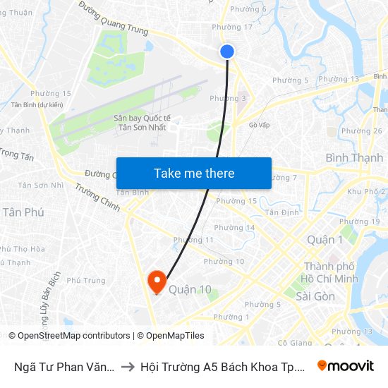 Ngã Tư Phan Văn Trị to Hội Trường A5 Bách Khoa Tp.HCM map