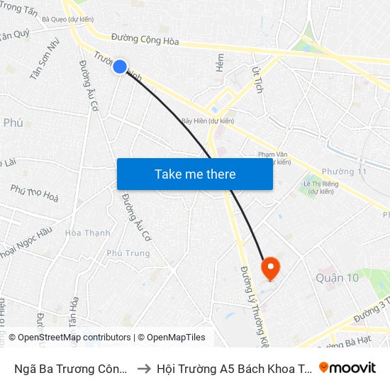 Ngã Ba Trương Công Định to Hội Trường A5 Bách Khoa Tp.HCM map