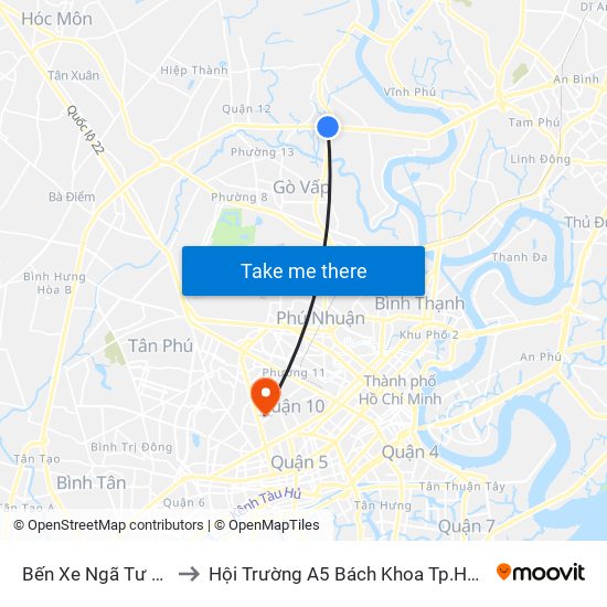 Bến Xe Ngã Tư Ga to Hội Trường A5 Bách Khoa Tp.HCM map