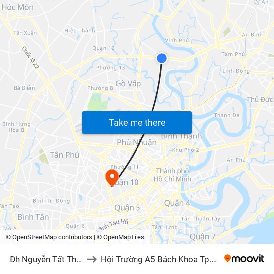 Đh Nguyễn Tất Thành to Hội Trường A5 Bách Khoa Tp.HCM map