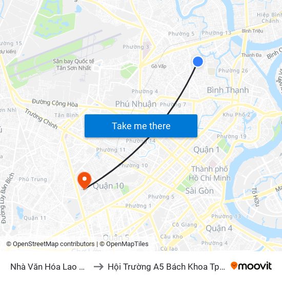 Nhà Văn Hóa Lao Động to Hội Trường A5 Bách Khoa Tp.HCM map