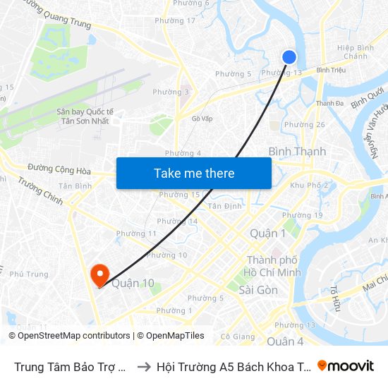 Trung Tâm Bảo Trợ Xã Hội to Hội Trường A5 Bách Khoa Tp.HCM map